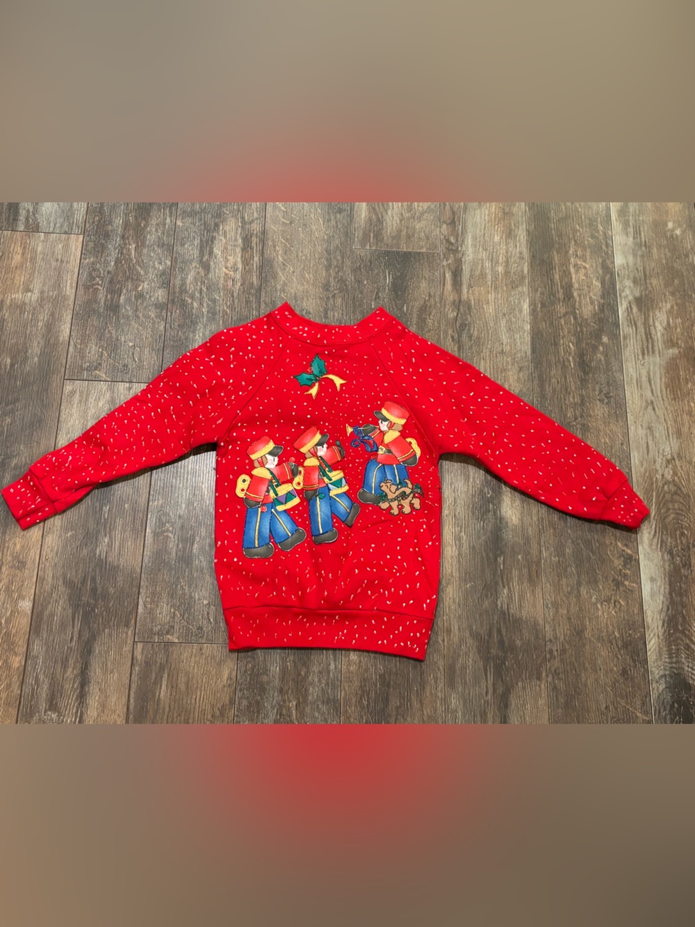 Vintage Spencer's Red Kids Holiday Sweatshirt with Drum-Playing Toy Soldiers 80s